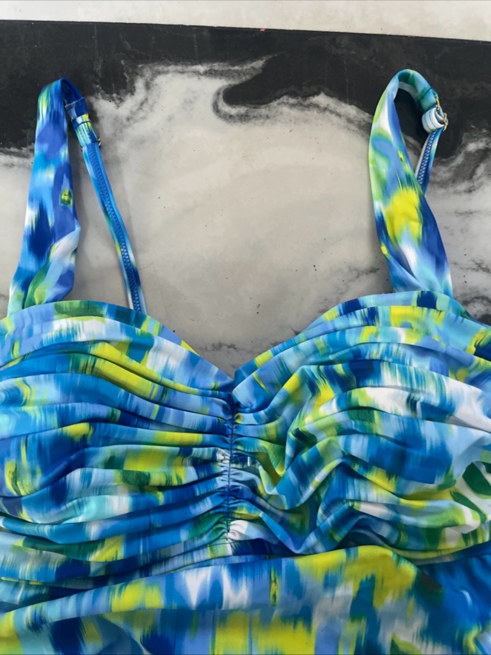 Classic Blue Multi Ruched One-Piece Swimsuit - Picture 3 of 4